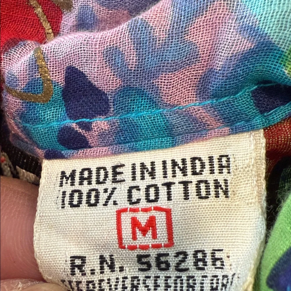 Intense vibrant floral Patterned crinkle blouse semi sheer long sleeves SZ Med - Picture 4 of 8